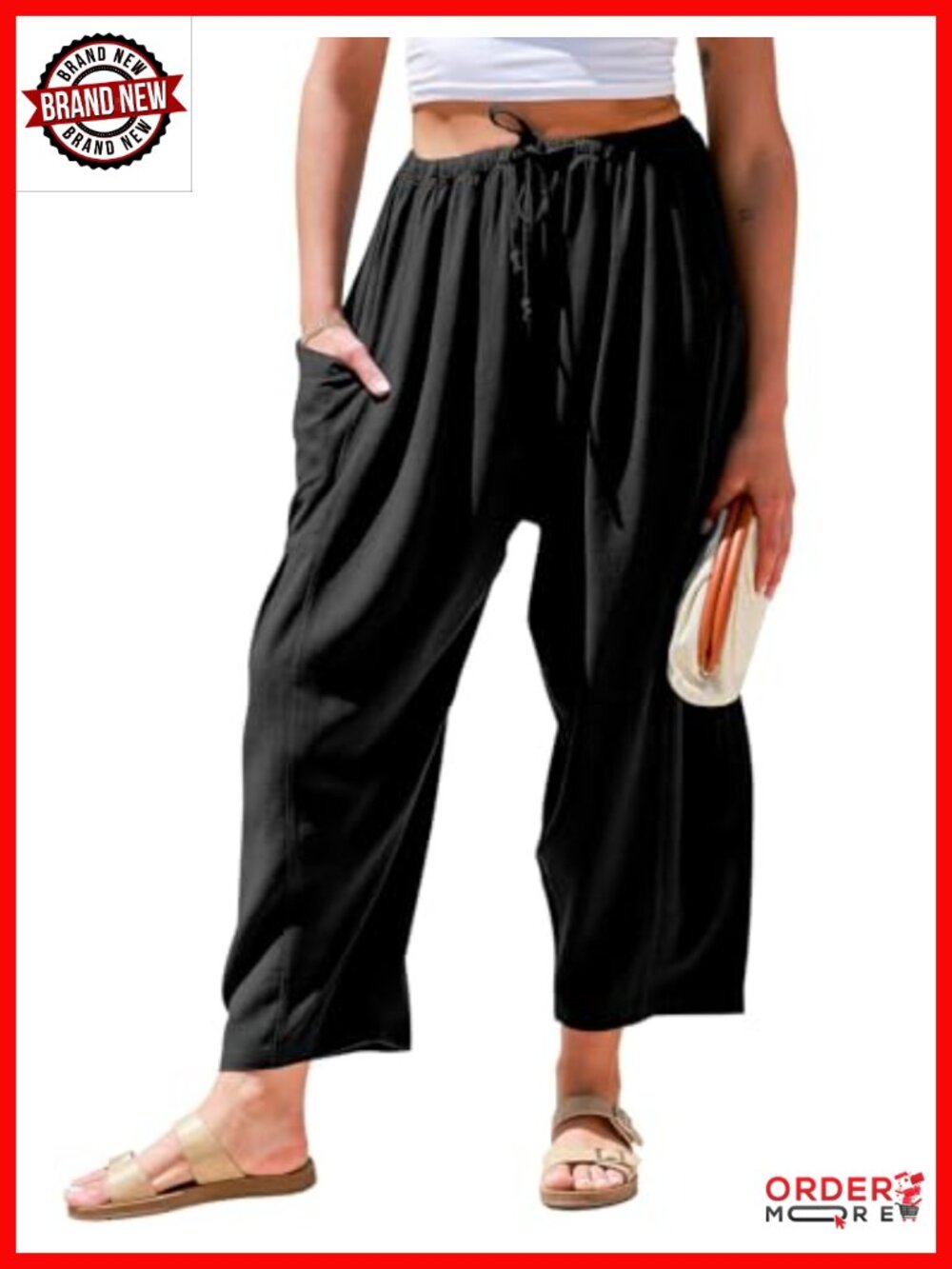 Linen Wide Leg Pants Palazzo Harem Casual Drawstring Loose Fit